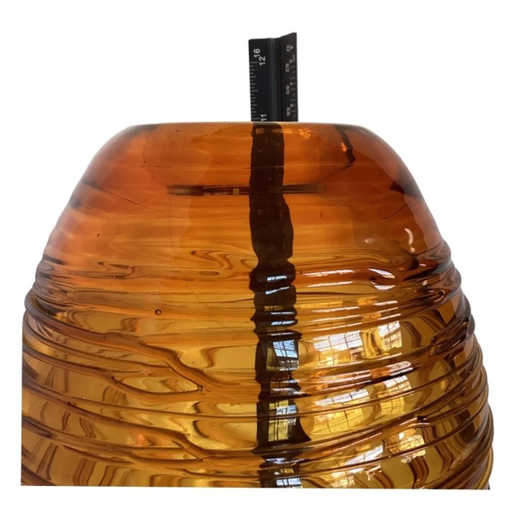Eastern Beehive Art Glass Vase Honey Amber Hand Blown String Thread Overlay VTG - Picture 15 of 16